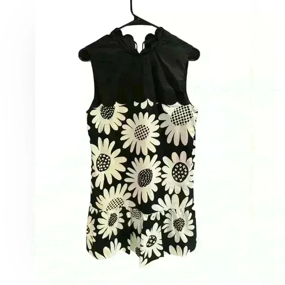 VICTORIA BECKHAM Target Black White Daisy Floral Scallop Trim Dress Medium - Picture 5 of 5